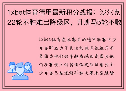 1xbet体育德甲最新积分战报：沙尔克22轮不胜难出降级区，升班马5轮不败表现抢眼 - 副本